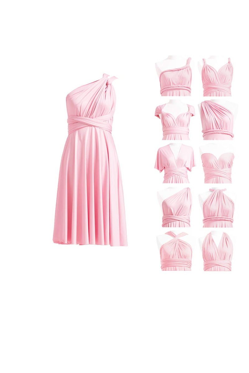 72styles Infinity Dresses Short Bridesmaid Dresses Blush Pink Convertible Transformer Multiway Twist Wrap Midi Women Dresses - Image 1